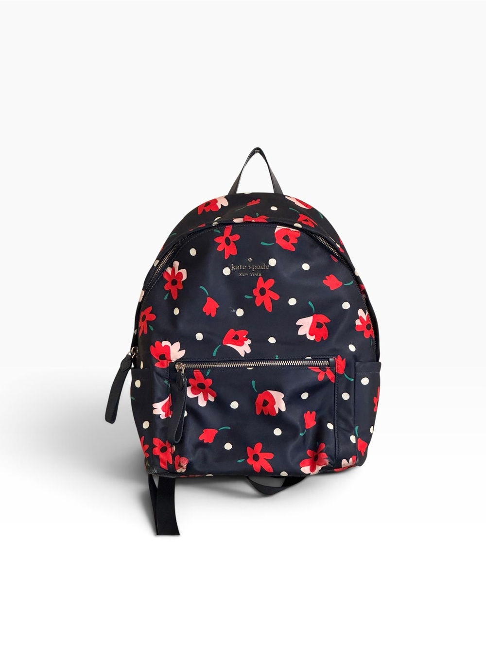 Kate Spade Navy Blue Floral Nylon Backpack Red Pink Flowers